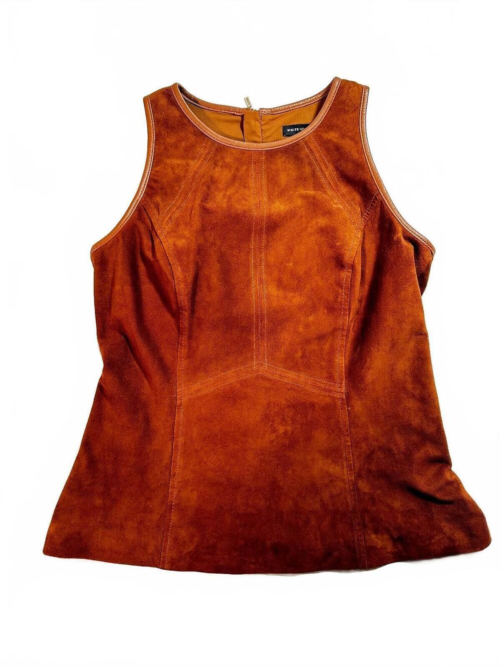 White House Black Market Genuine Suede Leather Top Brown Size 2 Y2K